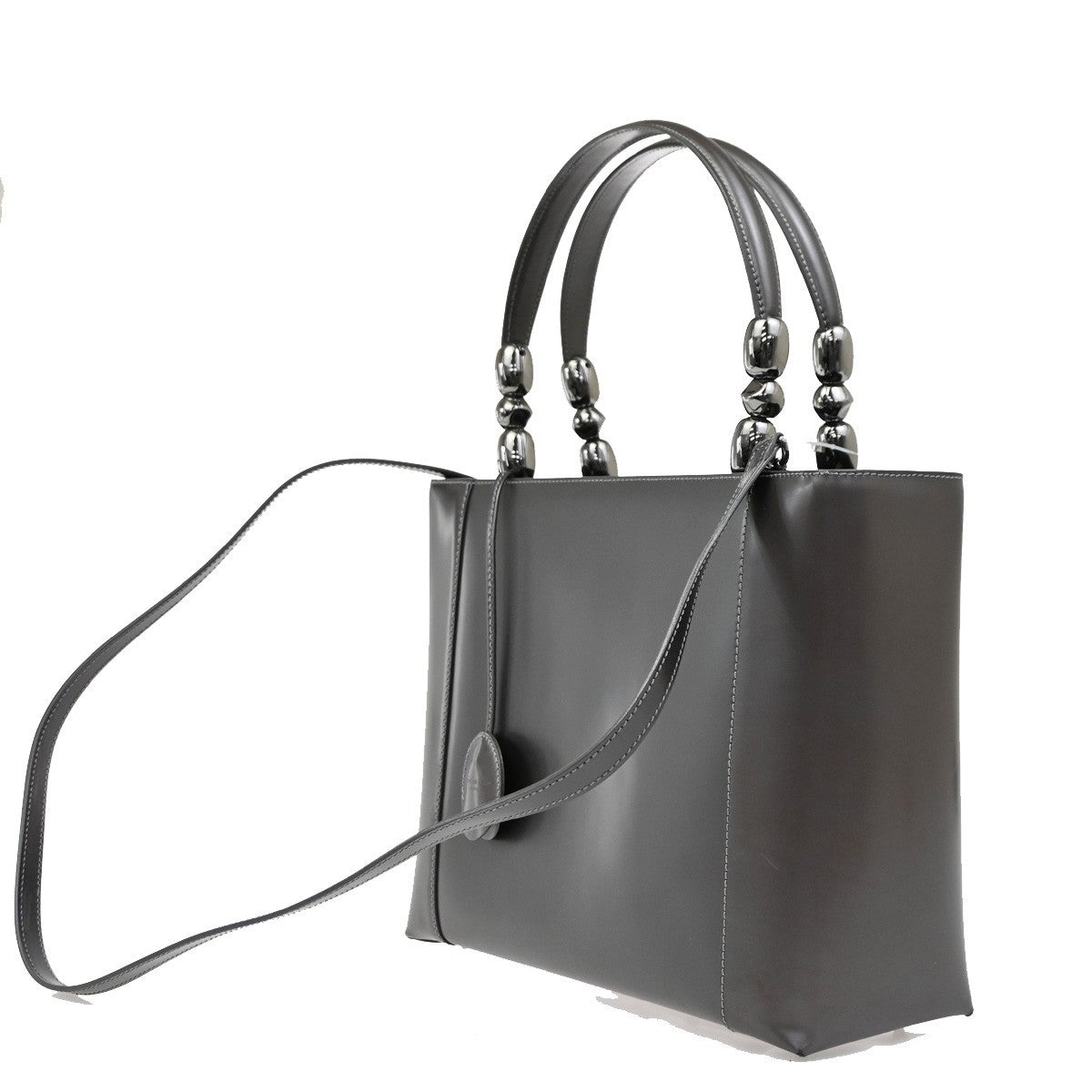 CHRISTIAN DIOR Malice Pearl 2Way Shoulder Bag Patent Leather Grey Italy 52RL541