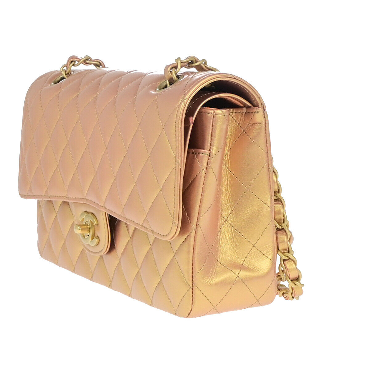 CHANEL CC Matelasse 25 Double Flap Chain Shoulder Bag Leather Pink Gold 401RK683