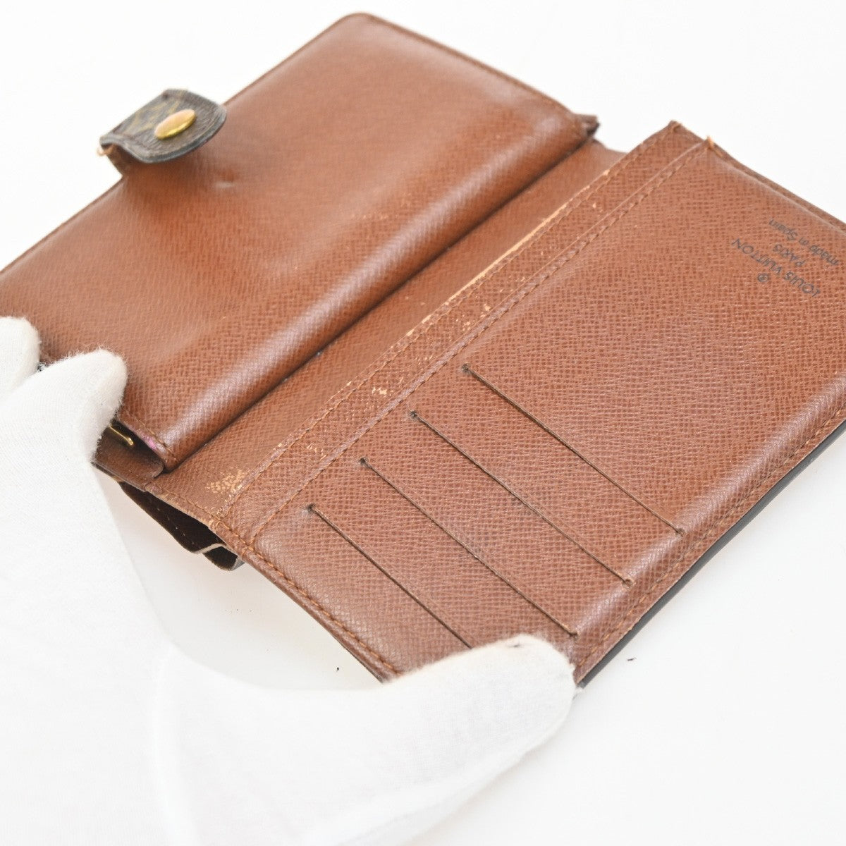 14.Live LOUIS VUITTON LV Logo 2 Set Bifold Wallet Monogram Leather Brown 05KC357