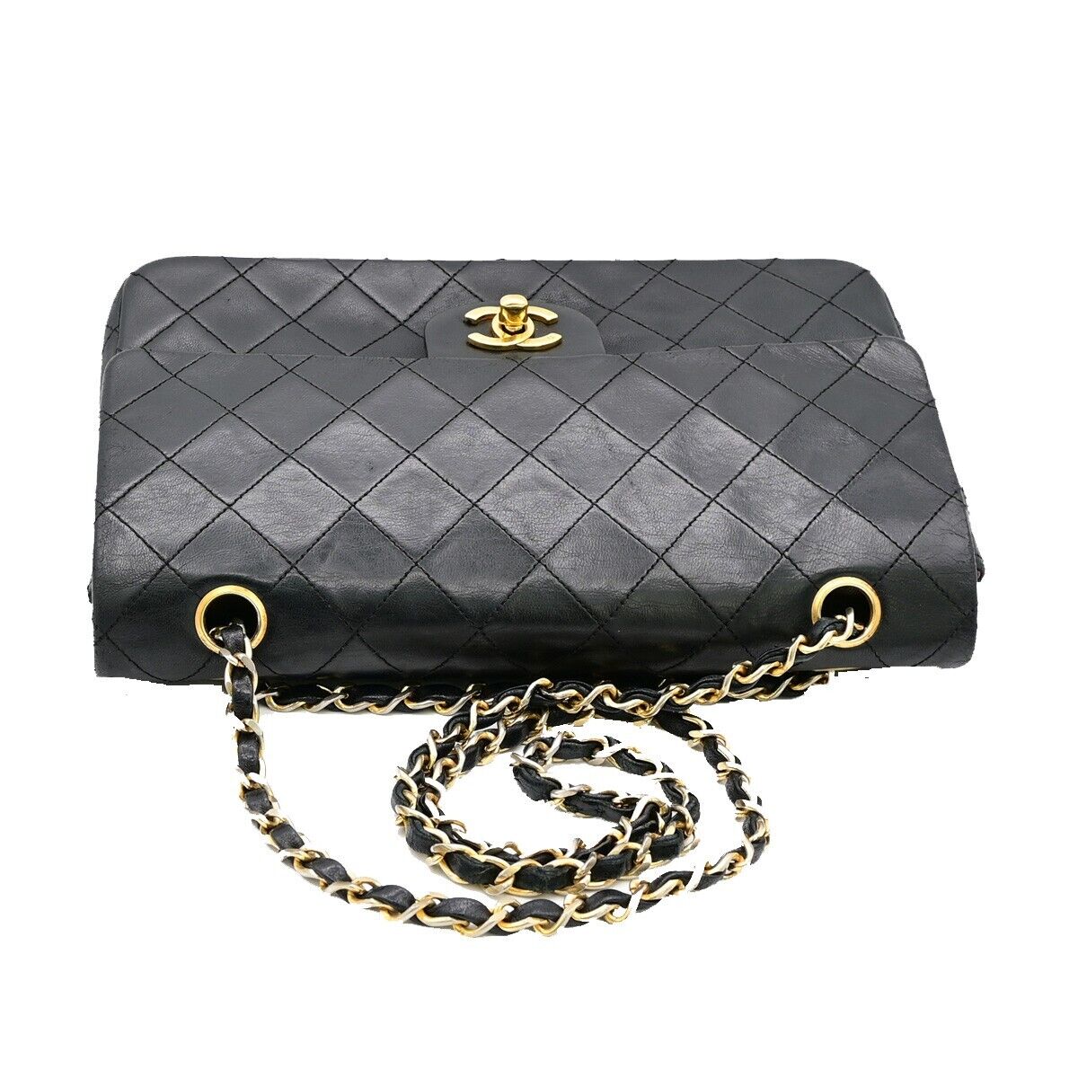 CHANEL Matelasse 25 Double Flap Chain Shoulder Bag Leather BK Vintage 377RJ823
