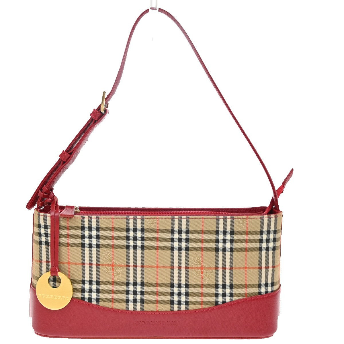 Burberry Logo House Check Handbag Charm Canvas Leather Beige Red GHW 34RL519