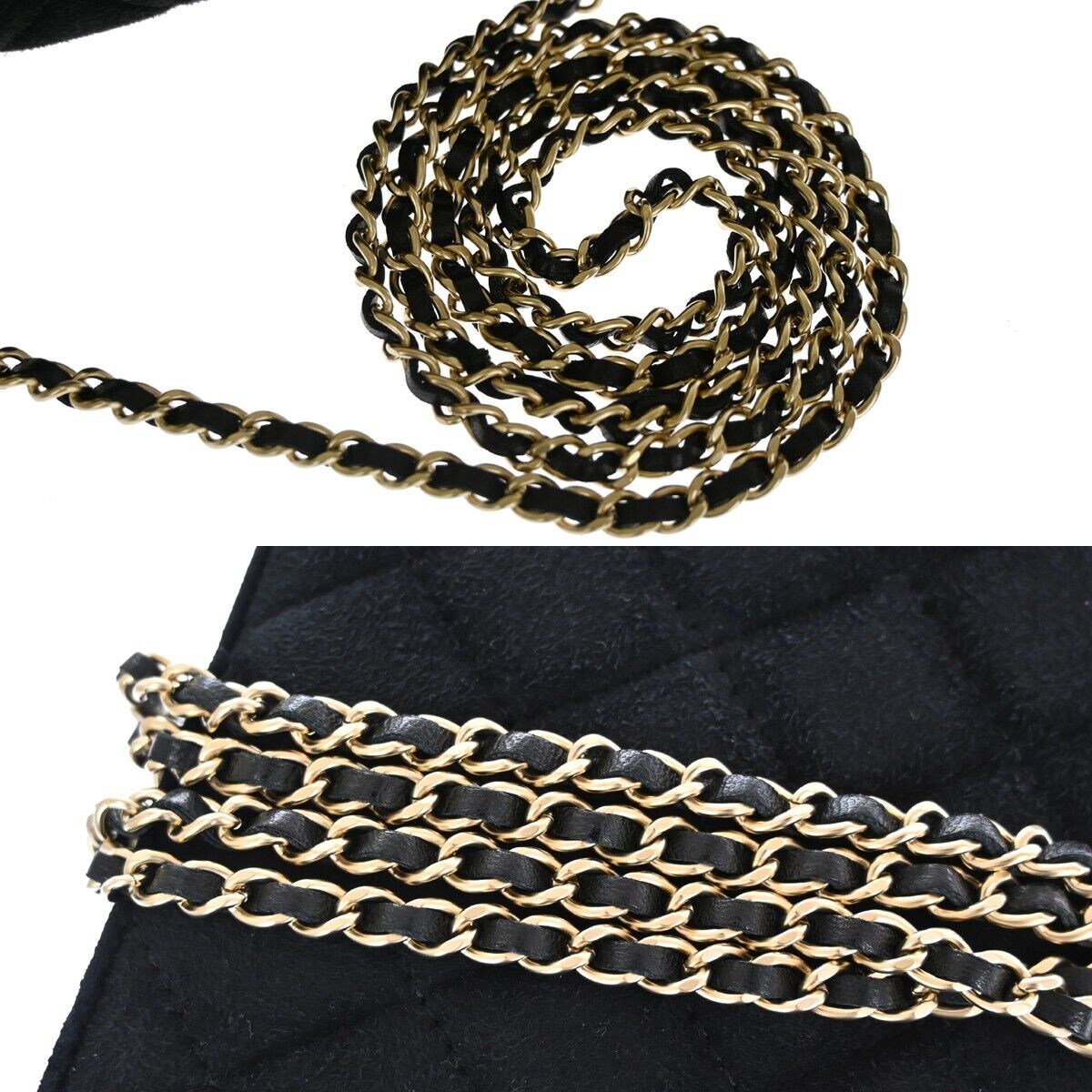 CHANEL CC Logo Matelasse Chain Shoulder Bag Suede BK Rhinestone Pearl 770RJ051