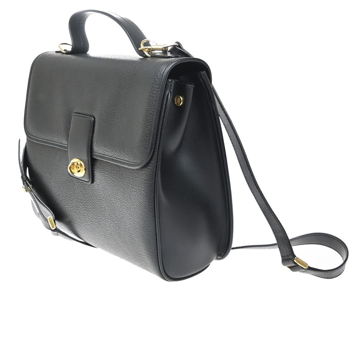 GUCCI Logo 2Way Shoulder Hand Bag Leather Black GHW Italy 12YJ154