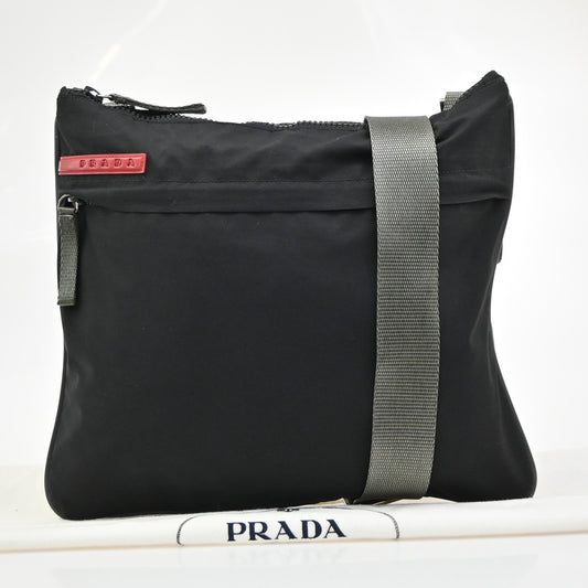 PRADA Logo Sport Crossbody Shoulder Bag Nylon Canvas Black Green SHW 65KD178