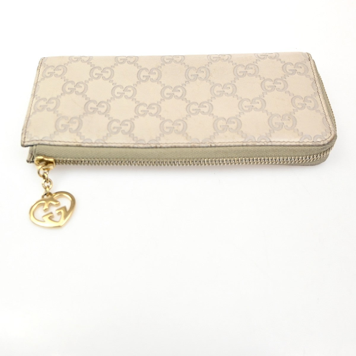 GUCCI Logo Guccissima GG Pattern Heart Long Zipper Wallet Leather Beige 05KC155