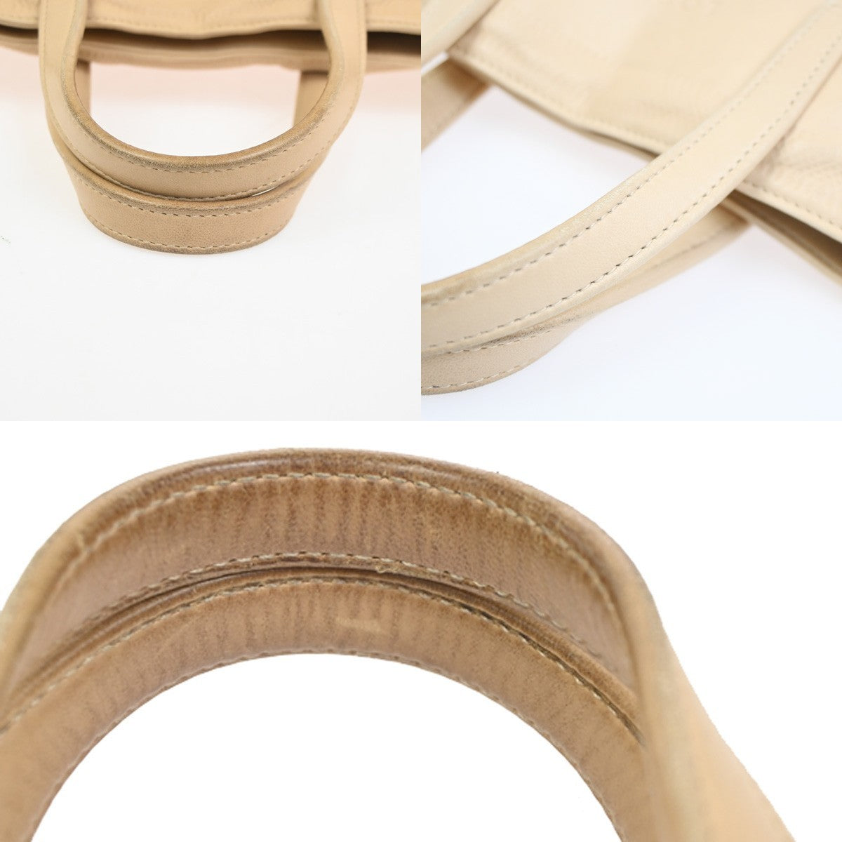 LOEWE Logo Shoulder Tote Hand Bag Leather Beige SHW Spain 30CA771