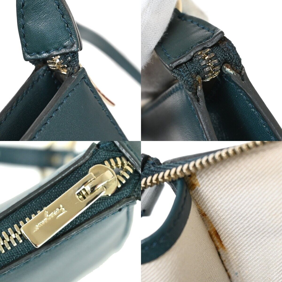 SALVATORE FERRAGAMO Logo Gancini Shoulder Bag Leather Green Gold Italy 02HB577