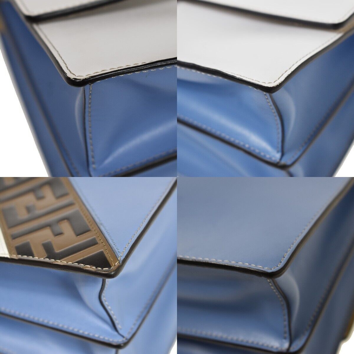 FENDI x FILA Collaboration 2Way Hand Bag Zucca Leather Brown White Blue 661RC614