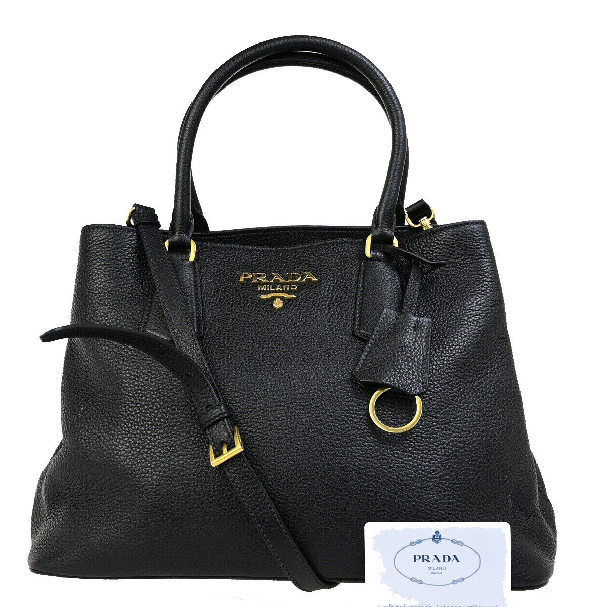 PRADA Logo 2Way Shoulder Hand Bag Vitello Phenix Leather Black GHW 99RK794