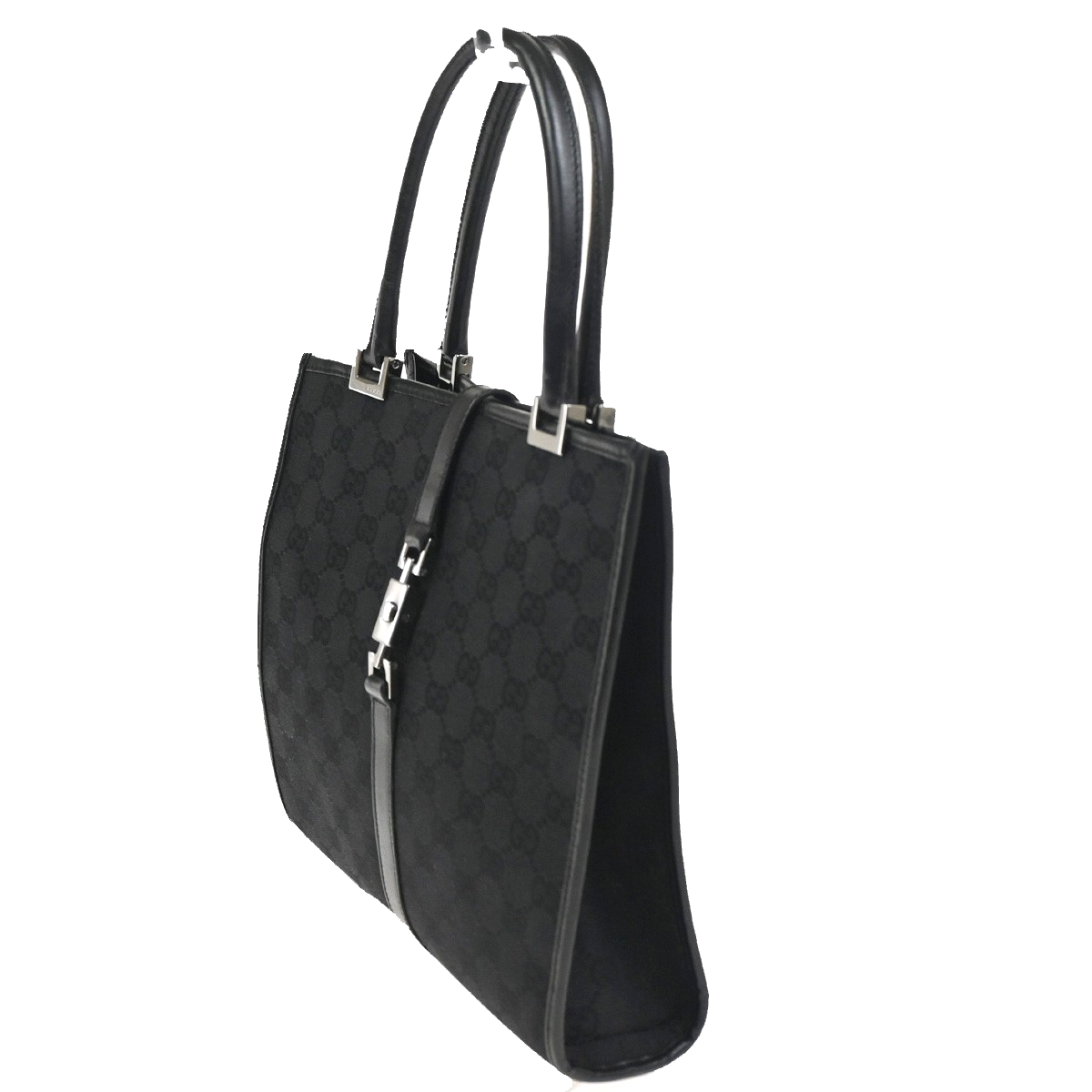 GUCCI Jackie GG Top Handle Tote Hand Bag Canvas Leather Black SHW Italy 30RL903