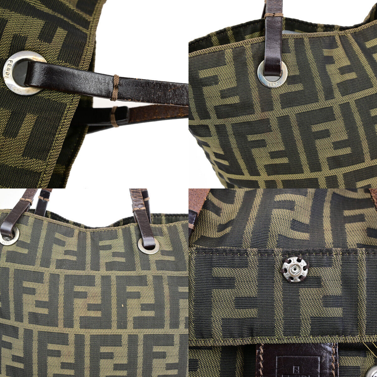 FENDI Logo Zucca Pattern Hand Tote Bag Canvas Leather Brown SHW Italy 02SJ153