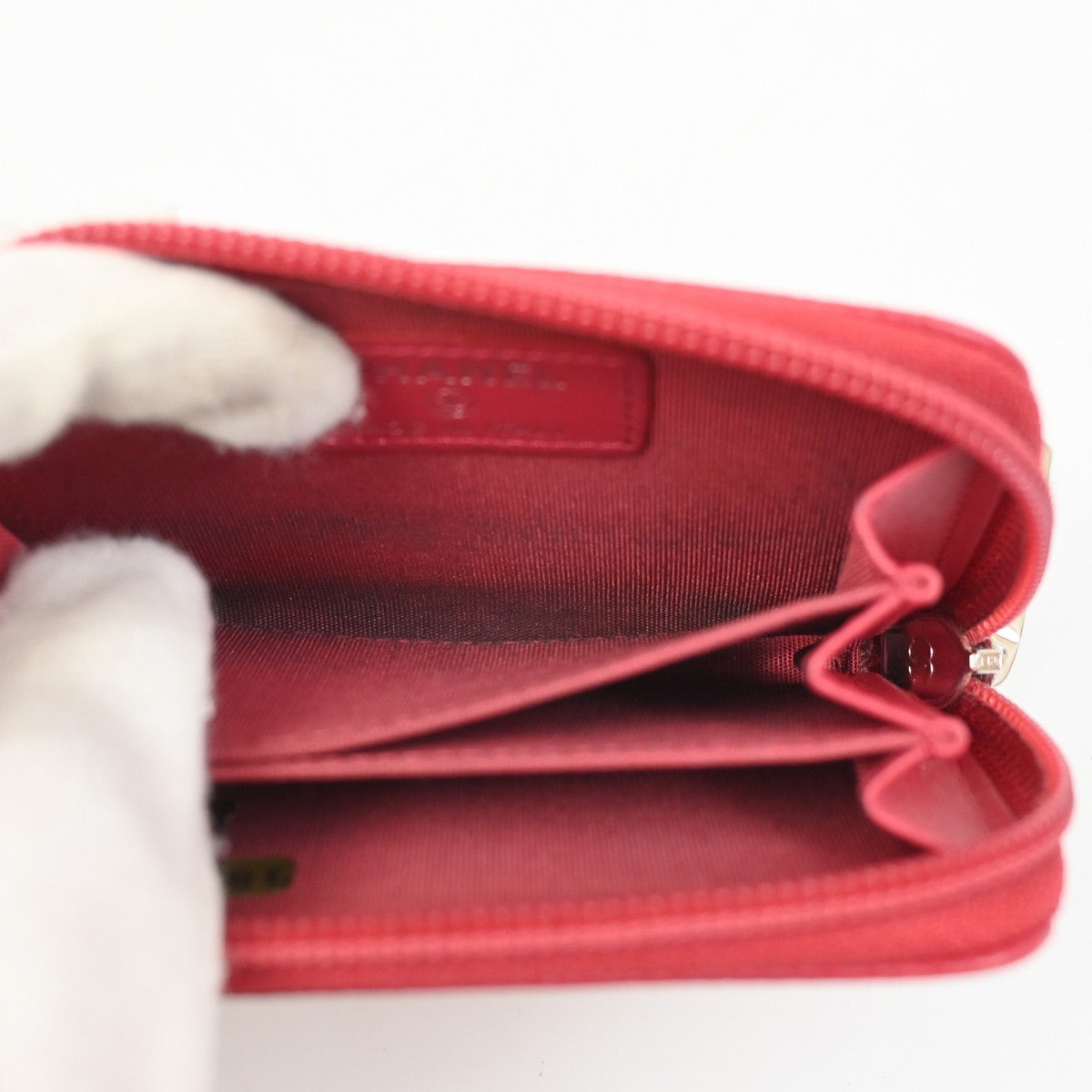 CHANEL CC Logo Zip Around Coin Wallet Grained Calfskin Leather Red Italy 87RL776
