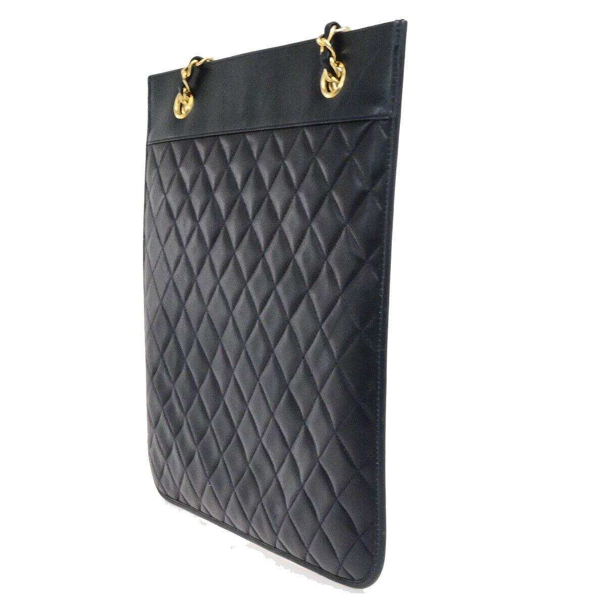 CHANEL CC Logo Matelasse Chain Shoulder Bag Canvas Leather Navy Blue GHW 46RF216