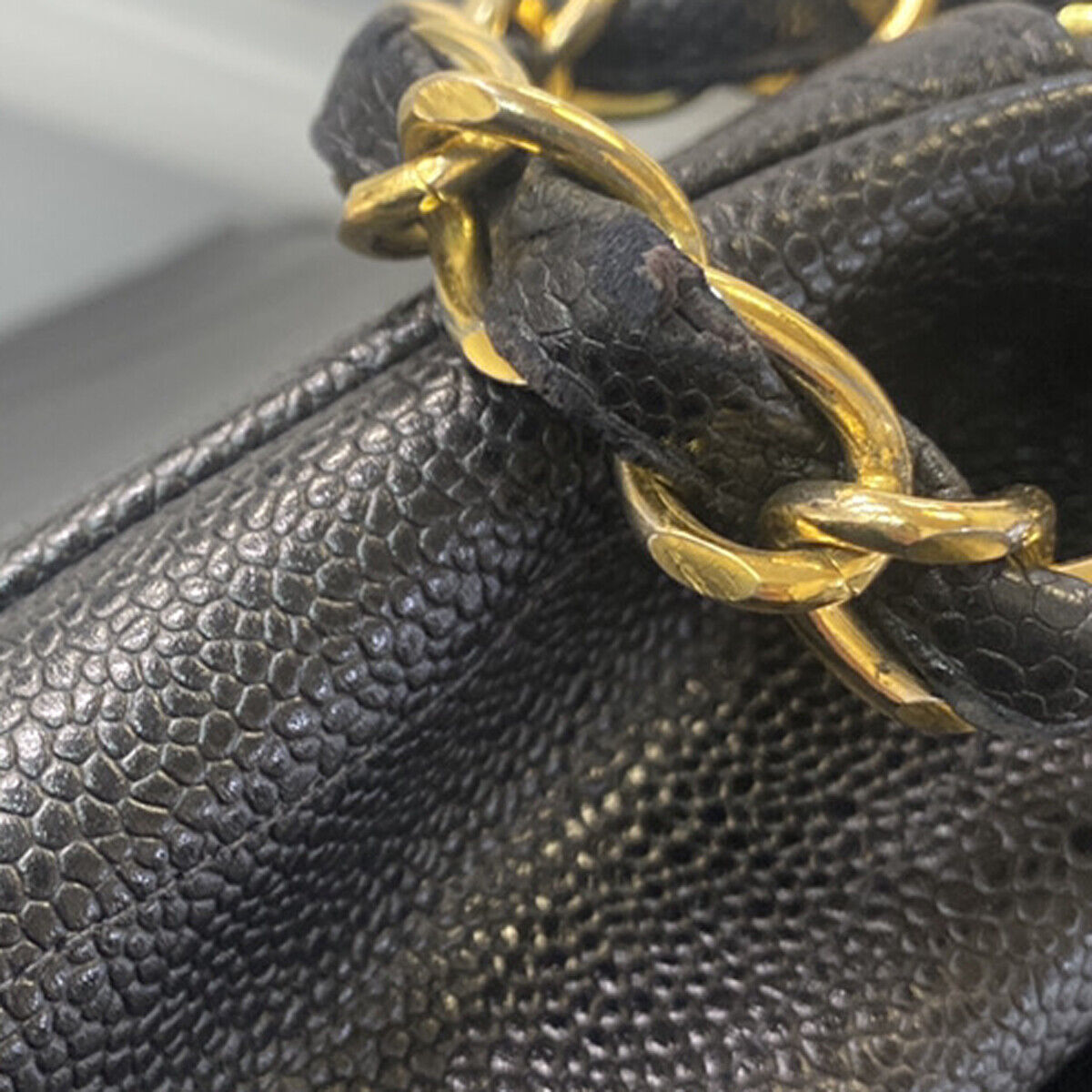 CHANEL CC Bias Stitch Chain Shoulder Bag Grained Calfskin Leather BK 744RK771