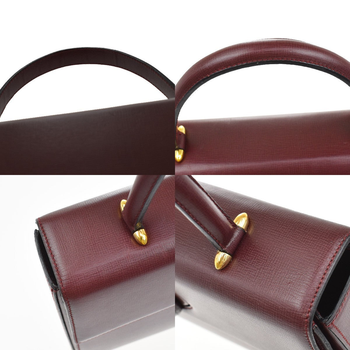 CARTIER 2C Logos Hand Bag Leather Red Gold-Plated Made In Spain 78KB311