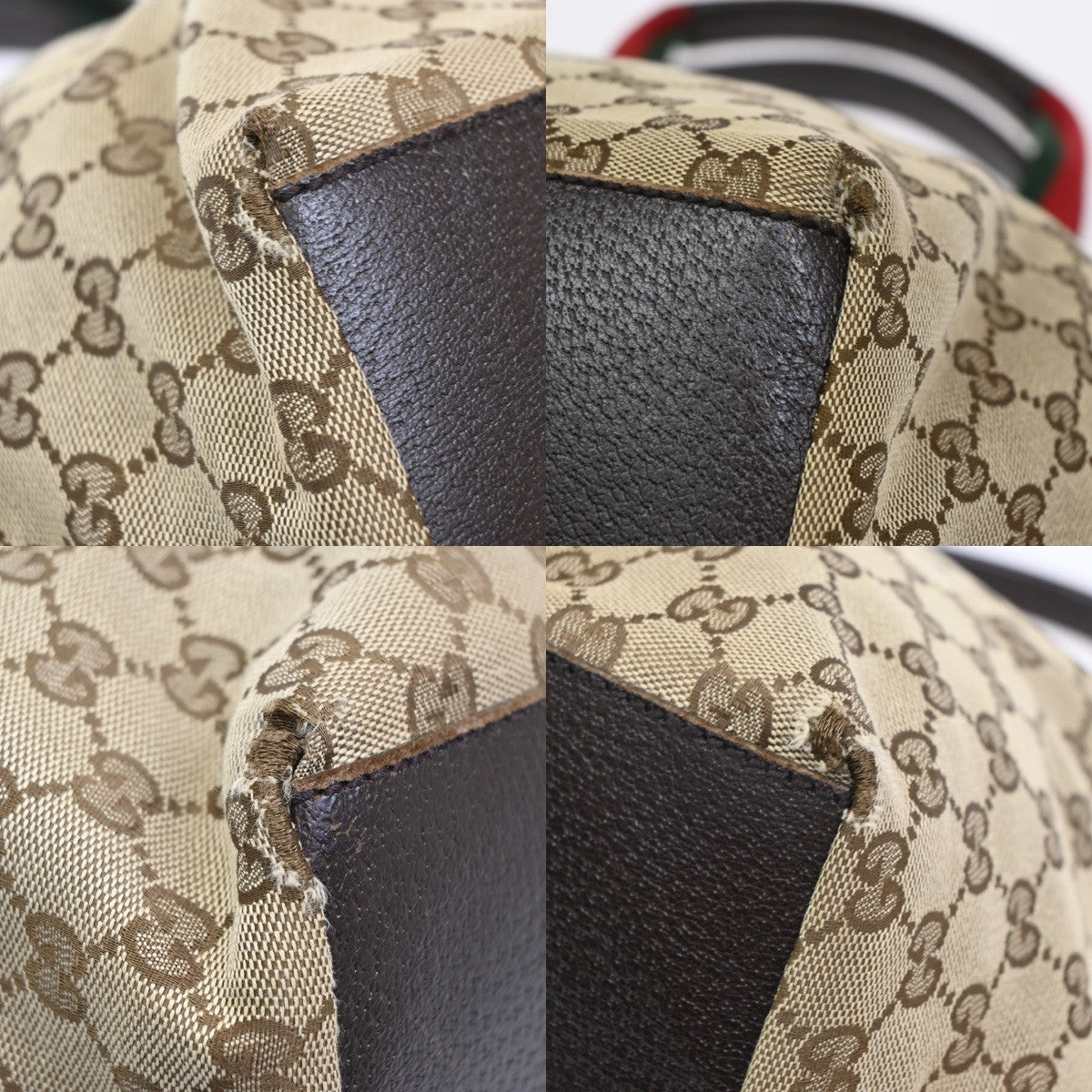 GUCCI Logo Sherry GG Pattern Hand Bag Canvas Leather Brown Italy 31CA550