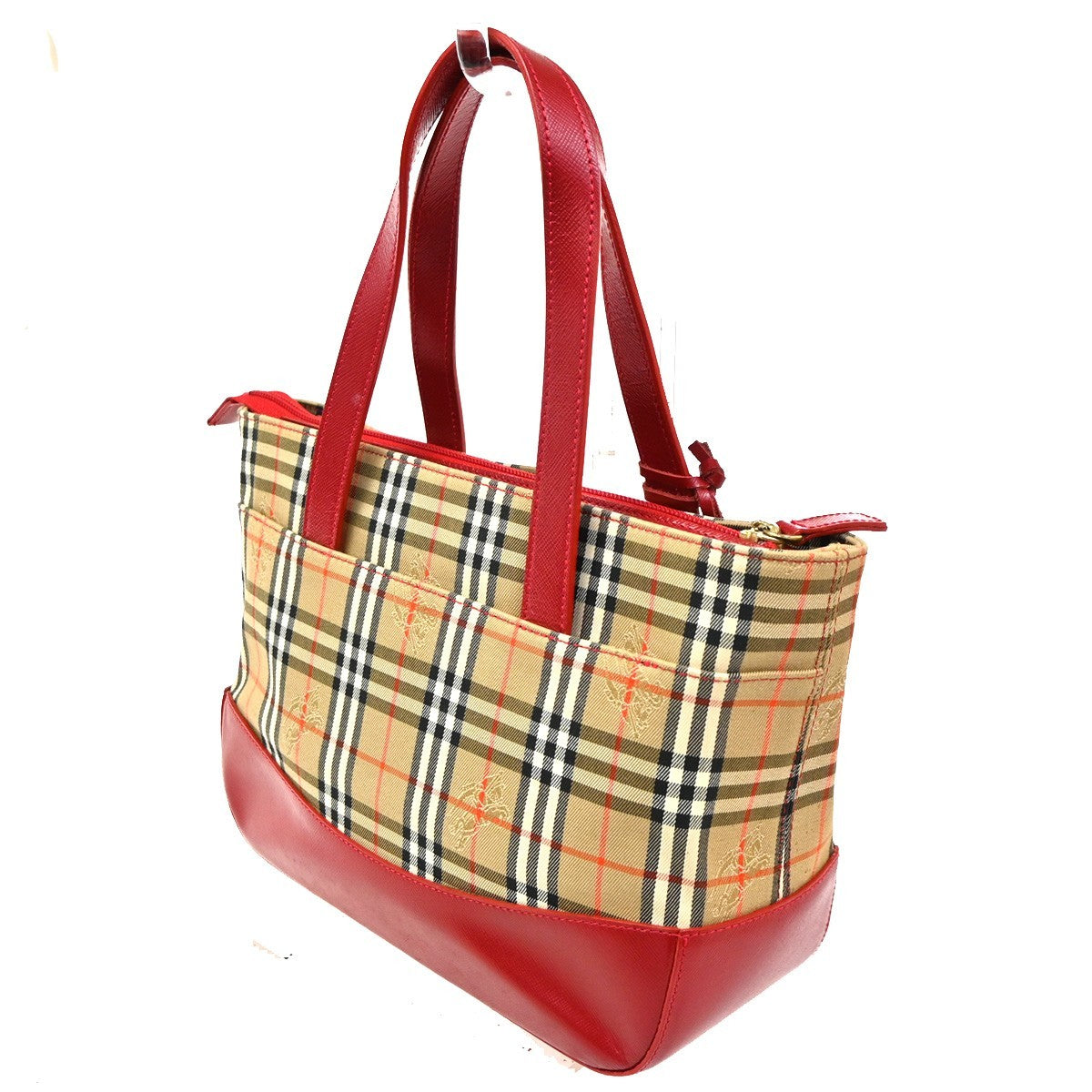 BURBERRY Nova Check Hand Bag Canvas Leather Beige Red GHW 62KC545