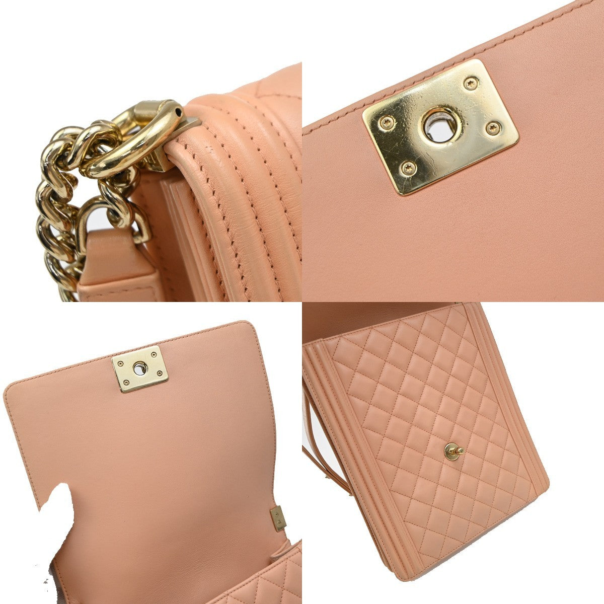 CHANEL Boy CC Logo Chain Shoulder Bag Lamb Skin Leather Pink GHW Italy 865RF731