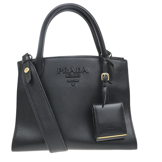 PRADA MILANO Monochrome 2Way Shoulder Hand Bag Saffiano Leather Black 683RF798