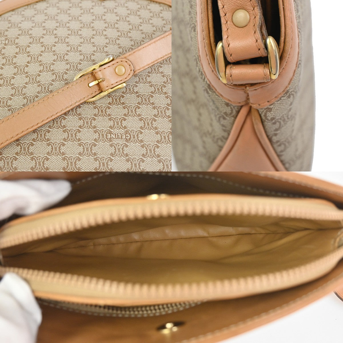 CELINE Macadam Pattern Crossbody Shoulder Bag PVC Leather Brown Italy  62KC868