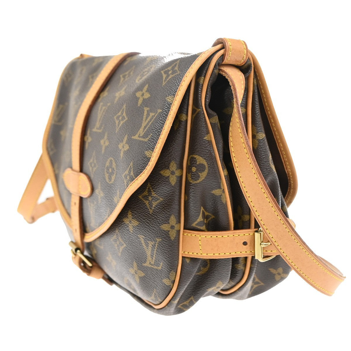 LOUIS VUITTON Logo Saumur 30 Shoulder Bag Monogram Leather Brown M42256 55CA088