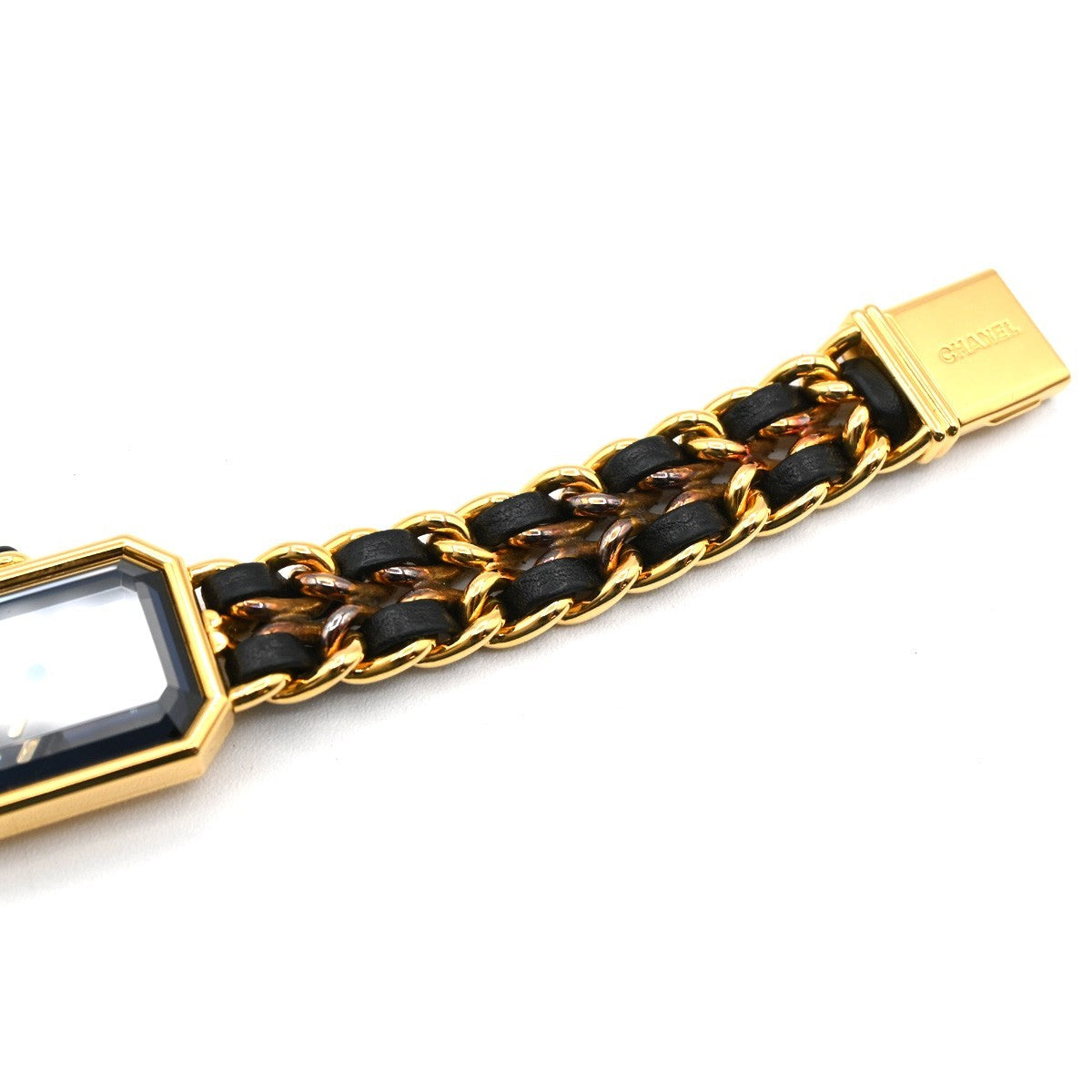 CHANEL Logo Premiere Watch M Size Quartz Gold Plated Leather Swiss Made 620LC637