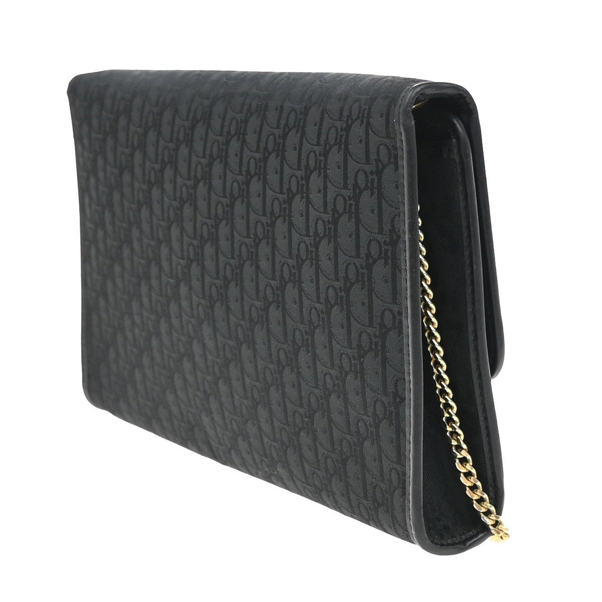 CHRISTIAN DIOR Trotter Pattern 2way Clutch Hand Bag Canvas Leather Black 38EF942