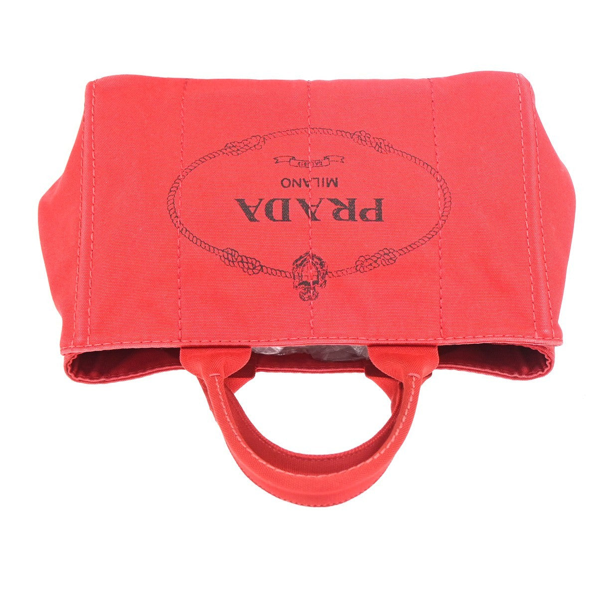PRADA Logo CANAPA Shoulder Hand Tote Bag Canvas Leather Red GHW Italy 34AA200