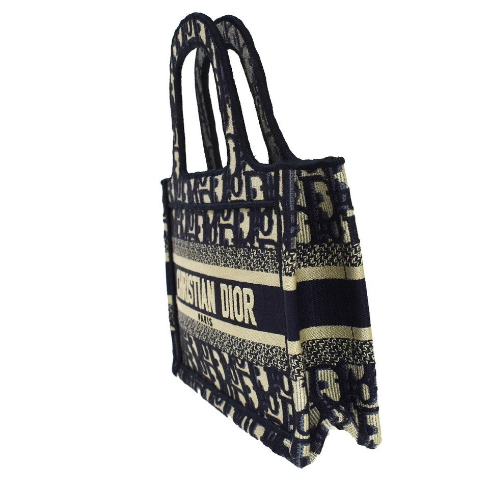 47.Live CHRISTIAN DIOR Logo OBLIQUE Mini Hand Bag Canvas Navy Blue 373LC335