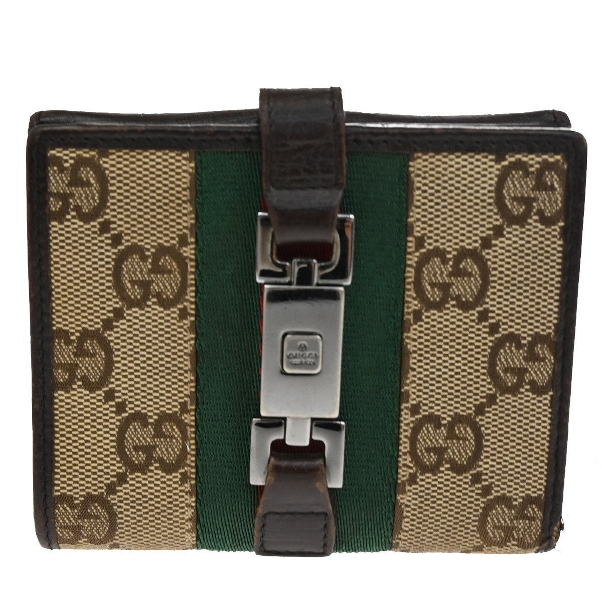 GUCCI Sherry GG Pattern Bifold Wallet Canvas Leather Brown Beige SHW 07TA156