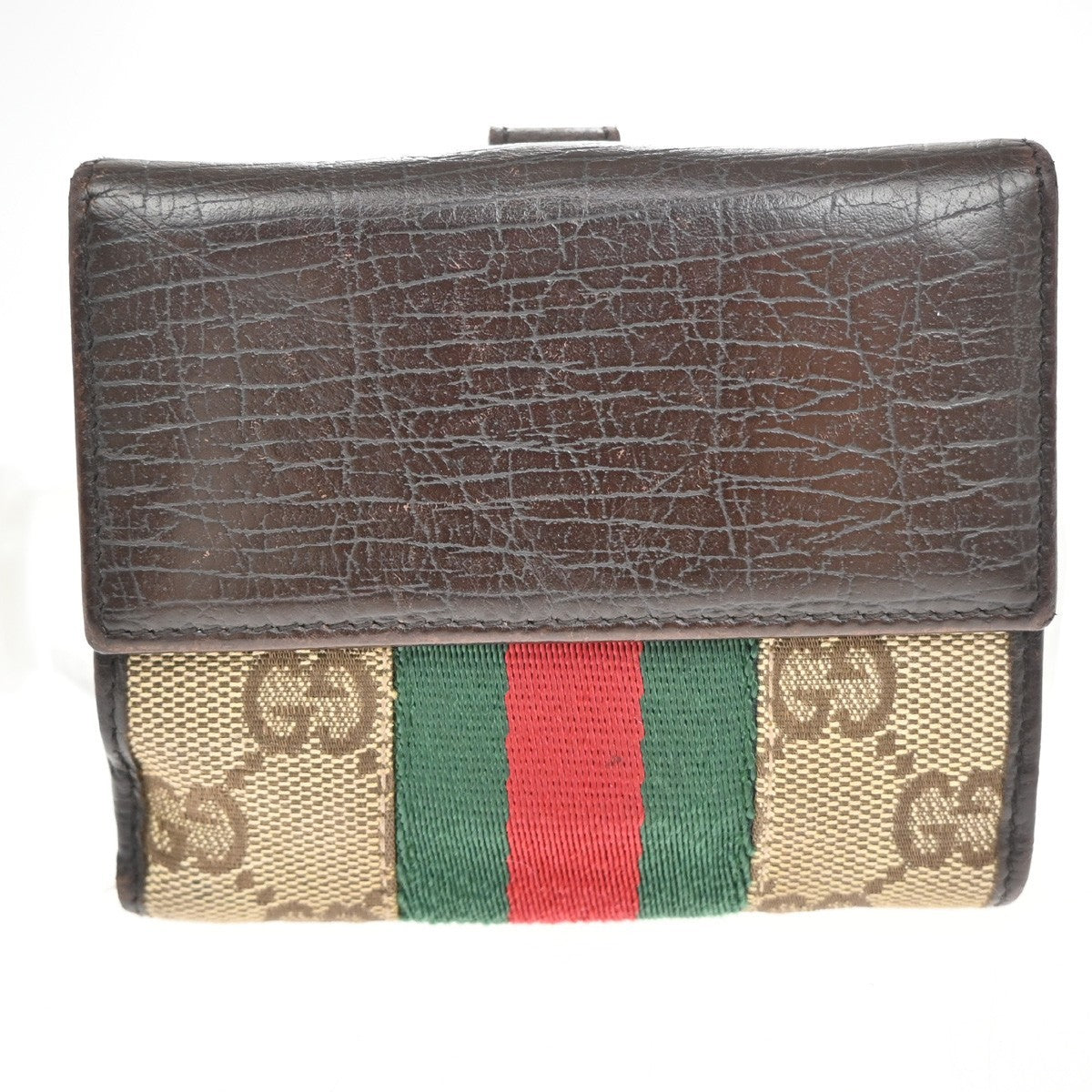 GUCCI Sherry GG Pattern Bifold Wallet Canvas Leather Brown Beige SHW 07TA156