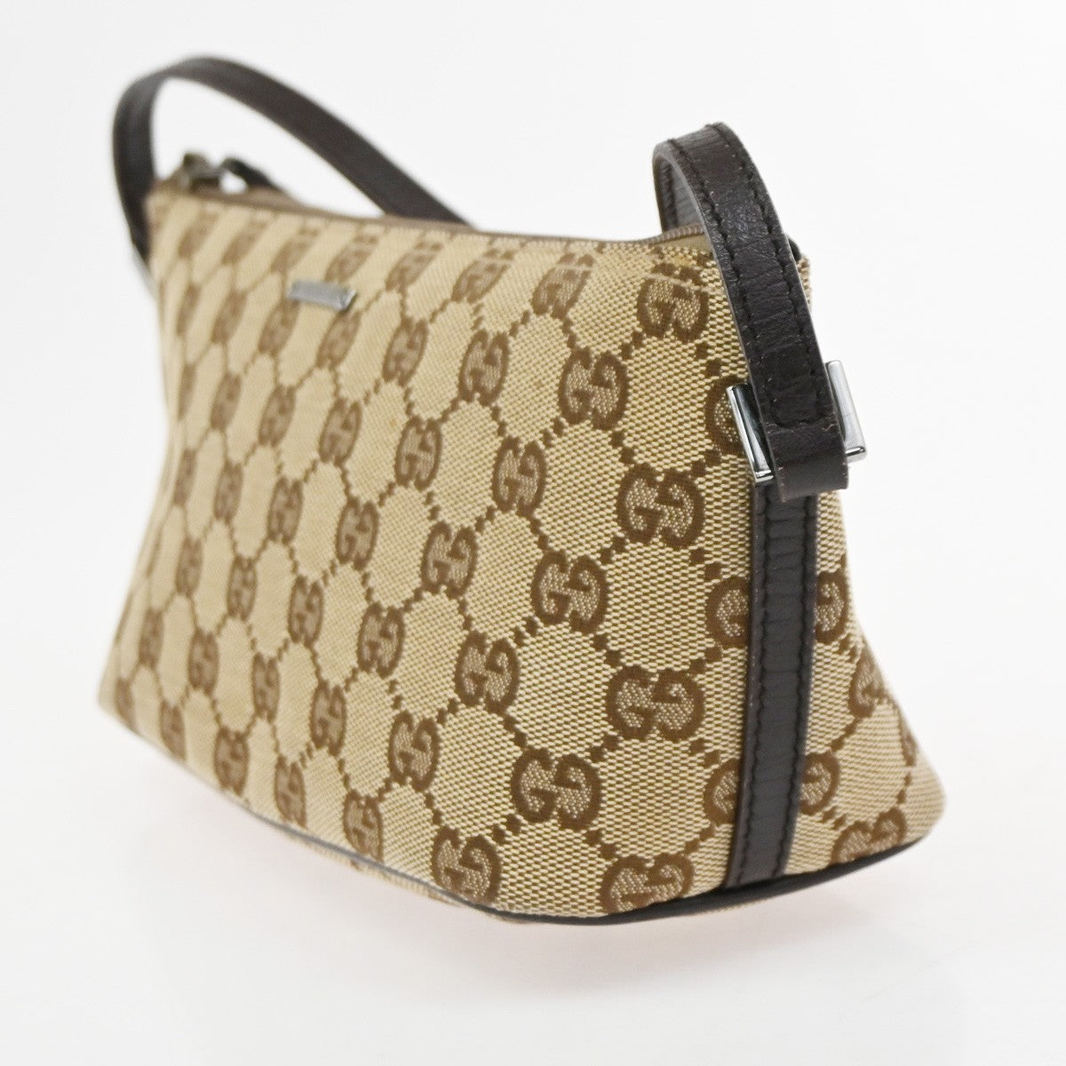 GUCCI Logo GG Pattern Hand Bag Canvas Leather Brown SHW Italy 65CA757