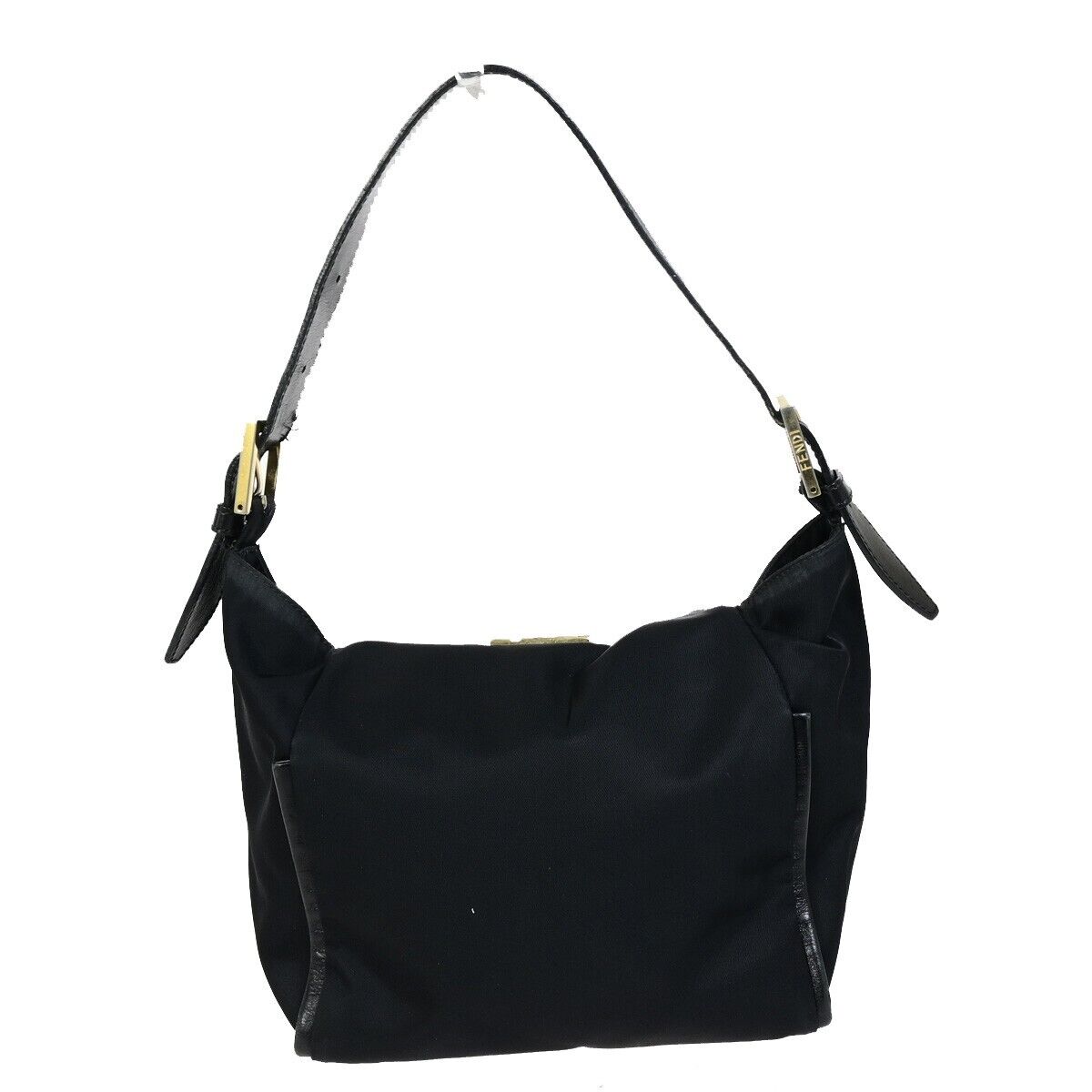 FENDI Logo FF Shoulder Bag Nylon Leather Black GWH Made In Italy 65FA936
