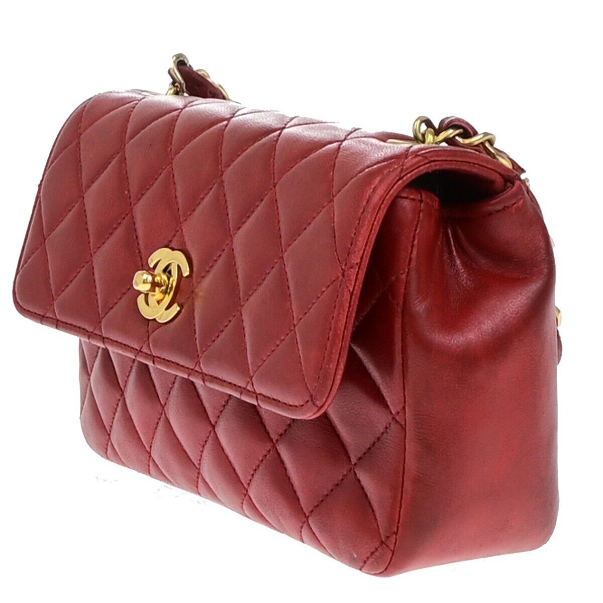 CHANEL CC Mini Matelasse Chain Shoulder Bag Leather Red GHW Vintage 696RF204