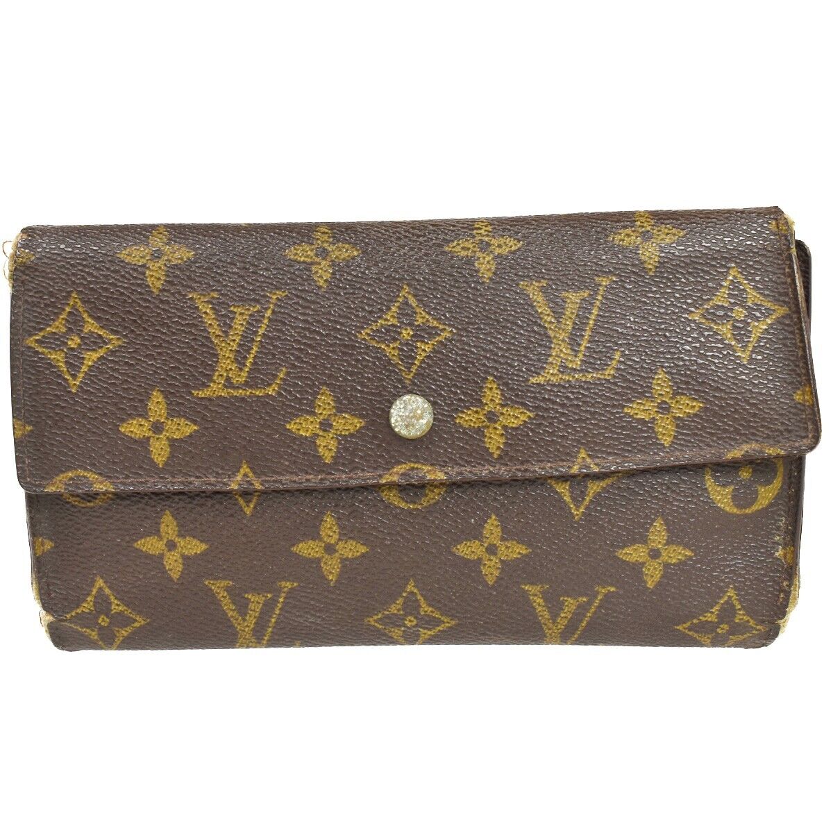 LOUIS VUITTON 2 Set Bifold Trifold Wallet Purse Monogram Leather Brown 01YA947