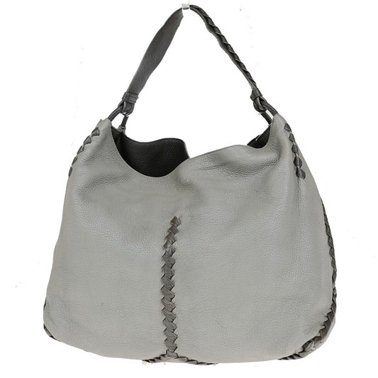 BOTTEGA VENETA Logo Hobo Shoulder Hand Bag Leather Gray Italy 31EC688