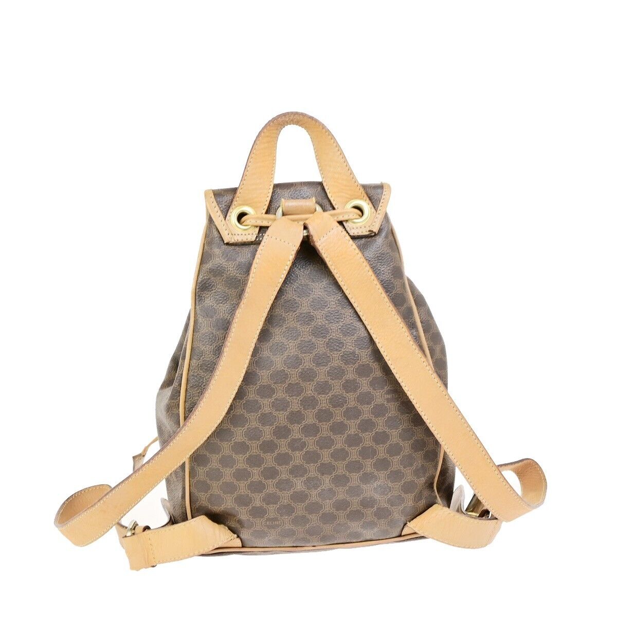 CELINE Logo Macadam Pattern Backpack Bag PVC Leather Brown GHW 67EC951