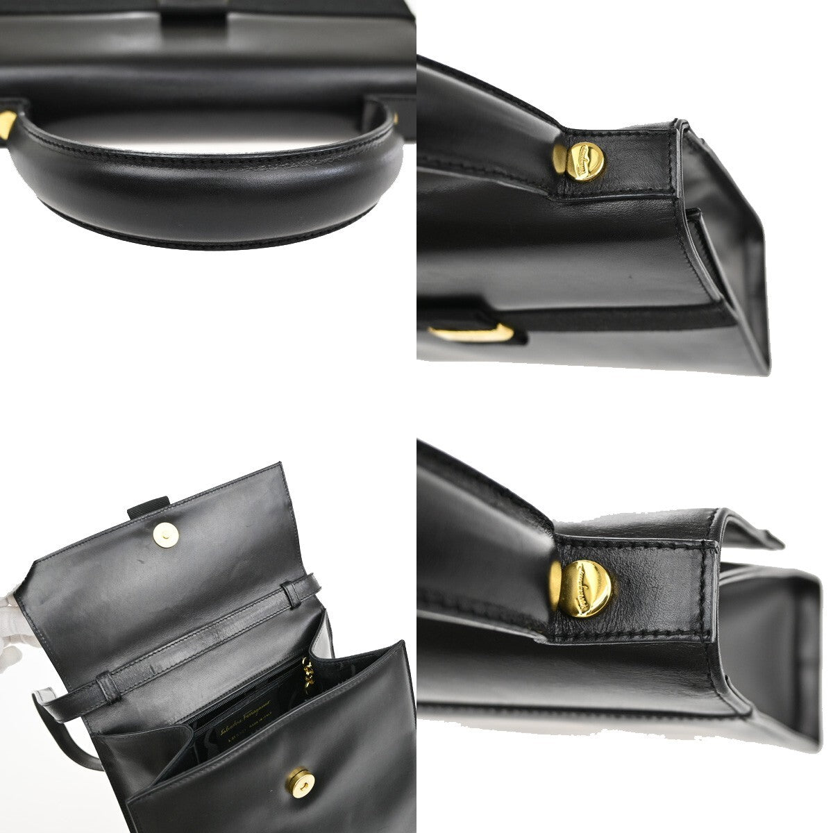 SALVATORE FERRAGAMO Vara 2Way Shoulder Hand Bag Leather Black GHW Italy 39FB617