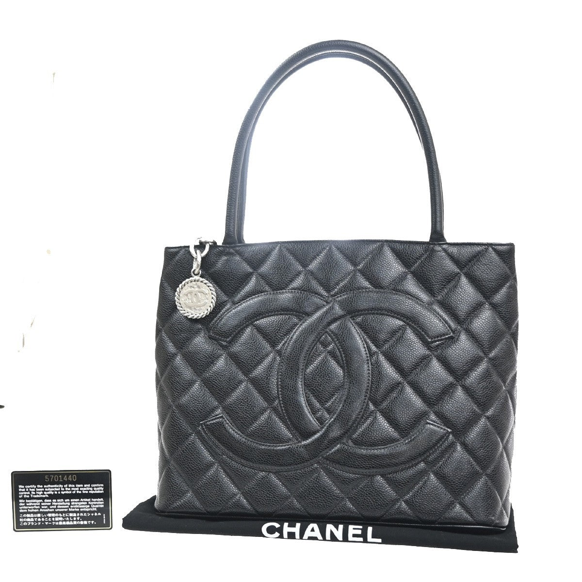 CHANEL CC Medallion Shoulder Bag Grained Calfskin Leather Black SHW VTG 690RL956