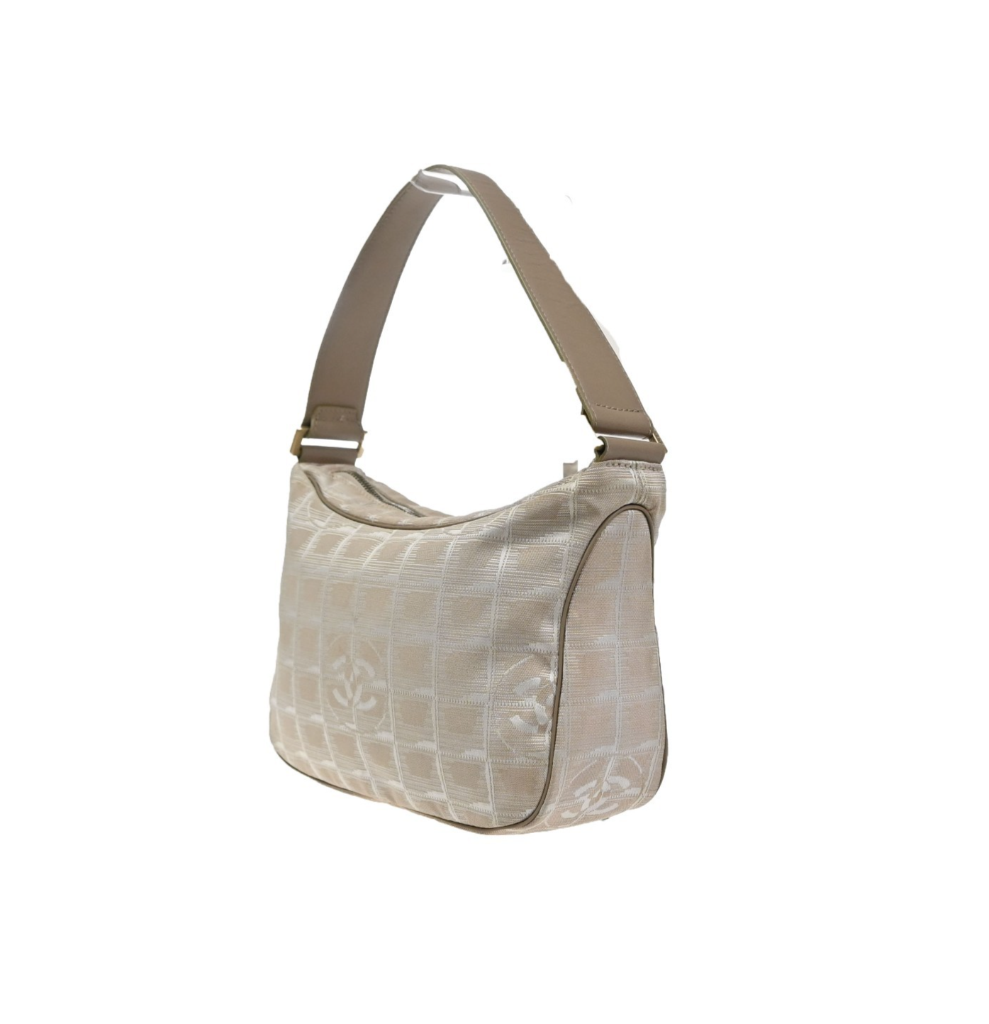 CHANEL CC Logo New Travel Line Shoulder Bag Nylon Leather Beige Italy 80MA662
