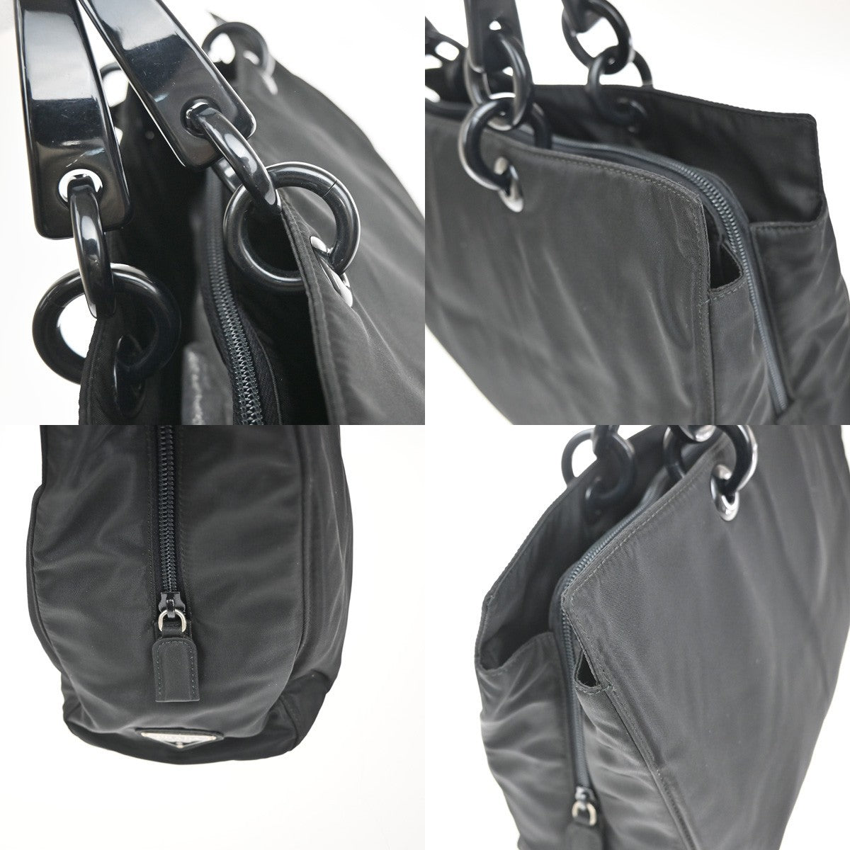 PRADA Logo Tessuto Chain Shoulder Hand Bag Nylon Black SHW Italy 31YJ089