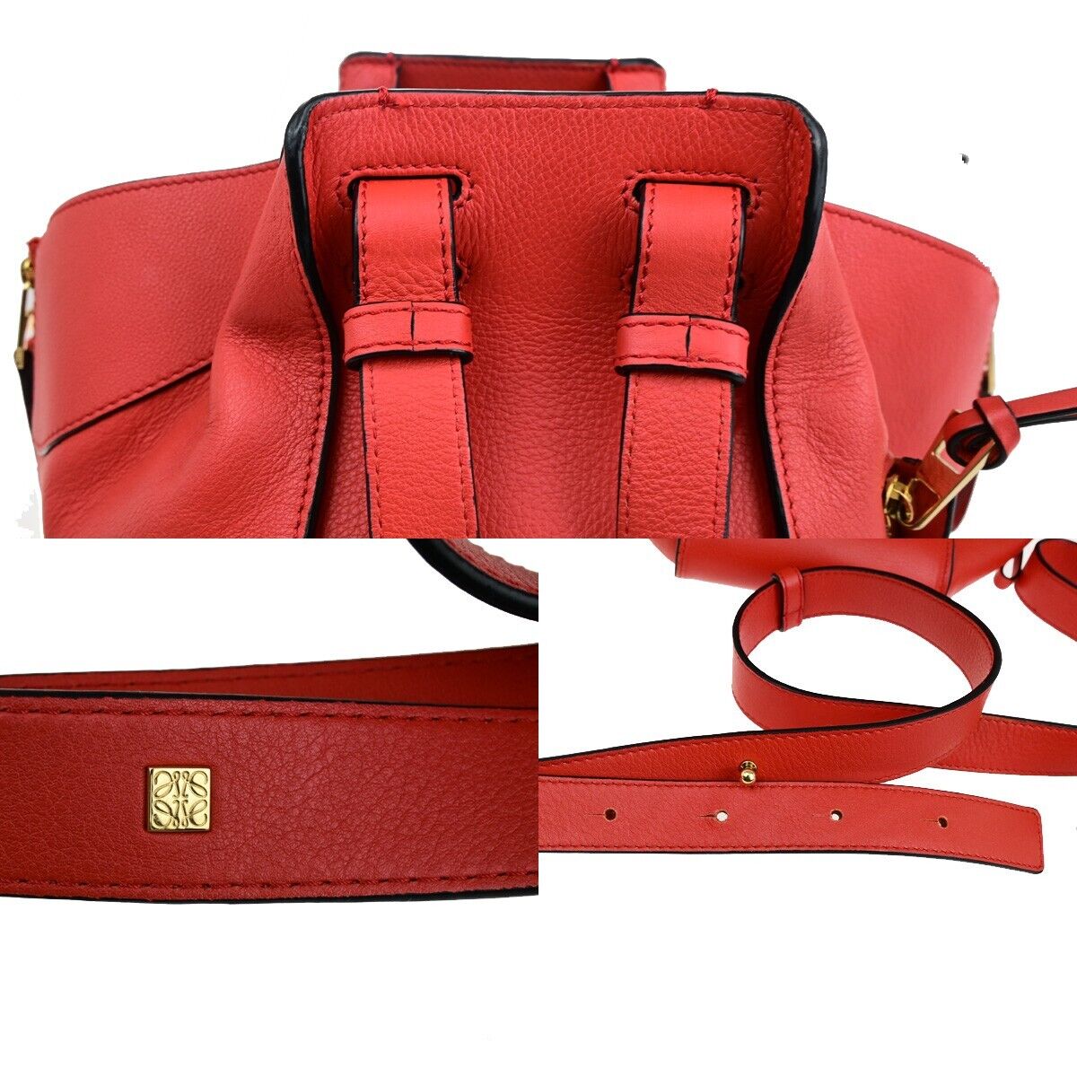LOEWE Logo Hammock Small 2Way Shoulder Hand Bag Leather Red Gold 631RK103