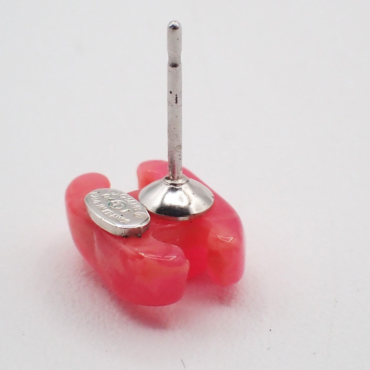 CHANEL CC Logo Pierce 04P Pink Plastic SHW France Accessory 09RL964