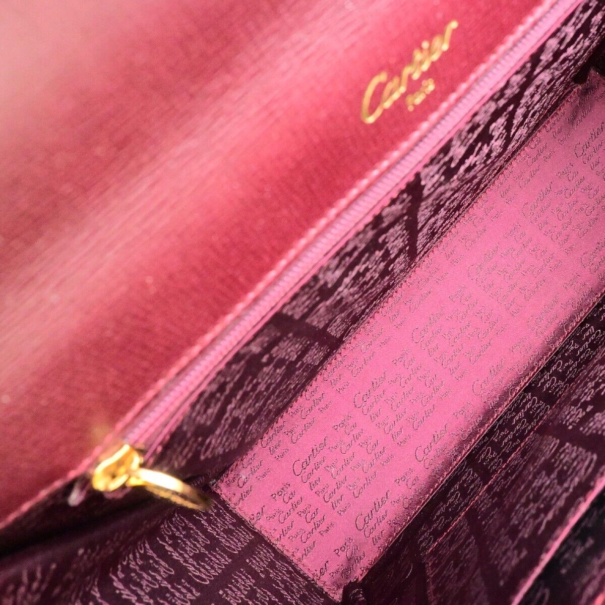 CARTIER 2C Logos Hand Bag Leather Bordeaux Gold-Plated Made In Spain 78EC825