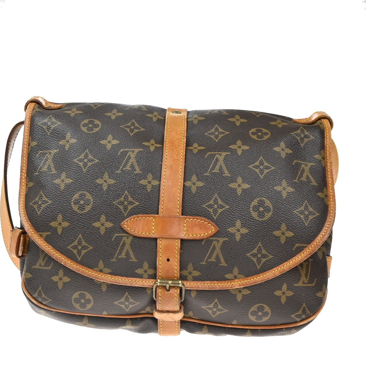 LOUIS VUITTON Logo Saumur 30 Shoulder Bag Monogram Leather Brown M42256 18KC786