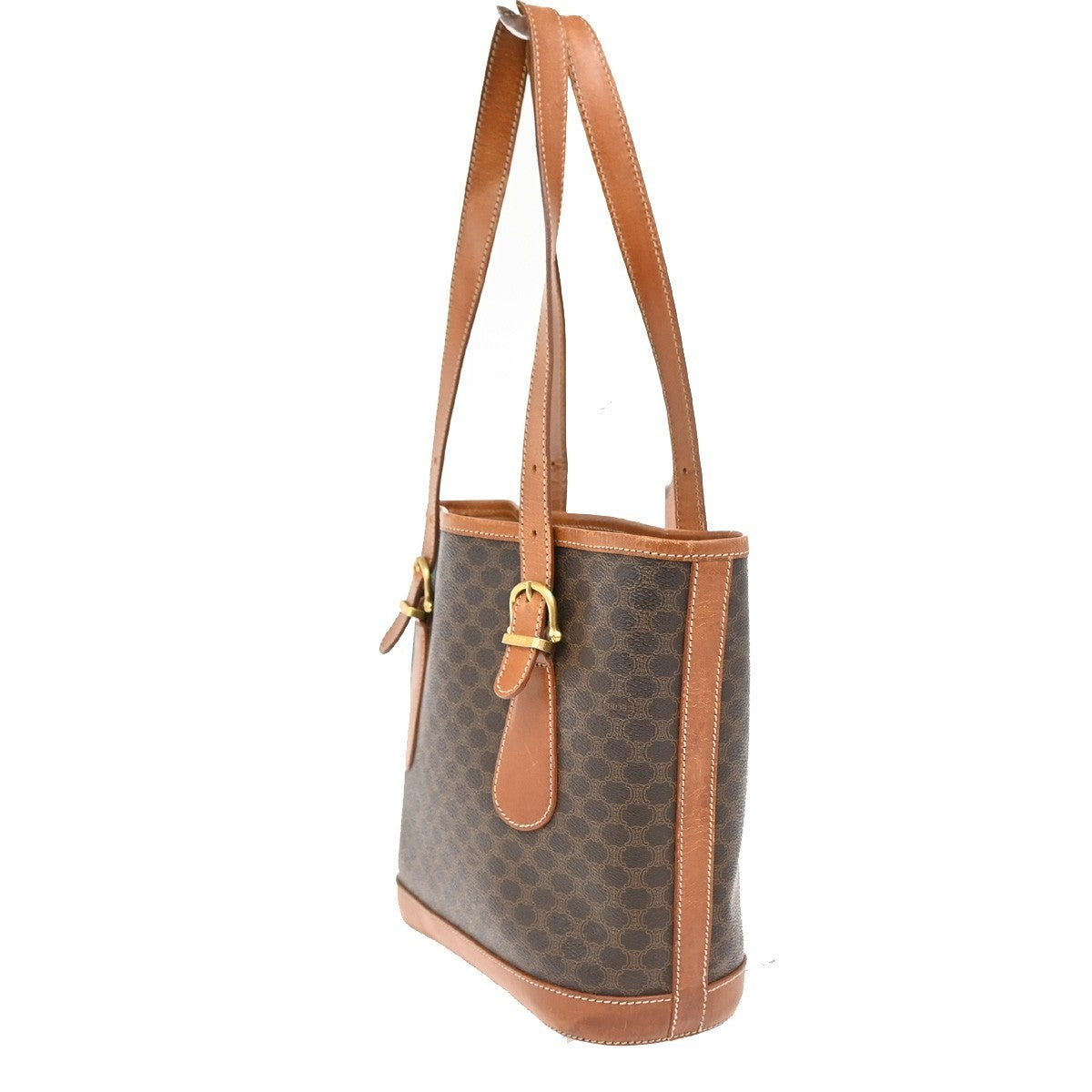 CELINE Logo Macadam Pattern Shoulder Tote Bag PVC Leather Brown Italy 61KB607
