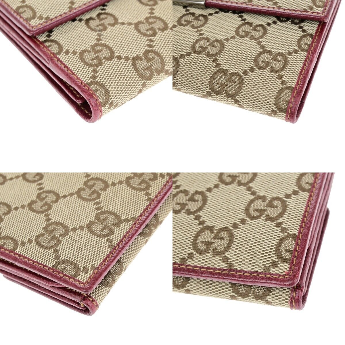 GUCCI Logo GG Pattern Long Bifold Wallet Canvas Leather Brown Bordeaux 88EB467