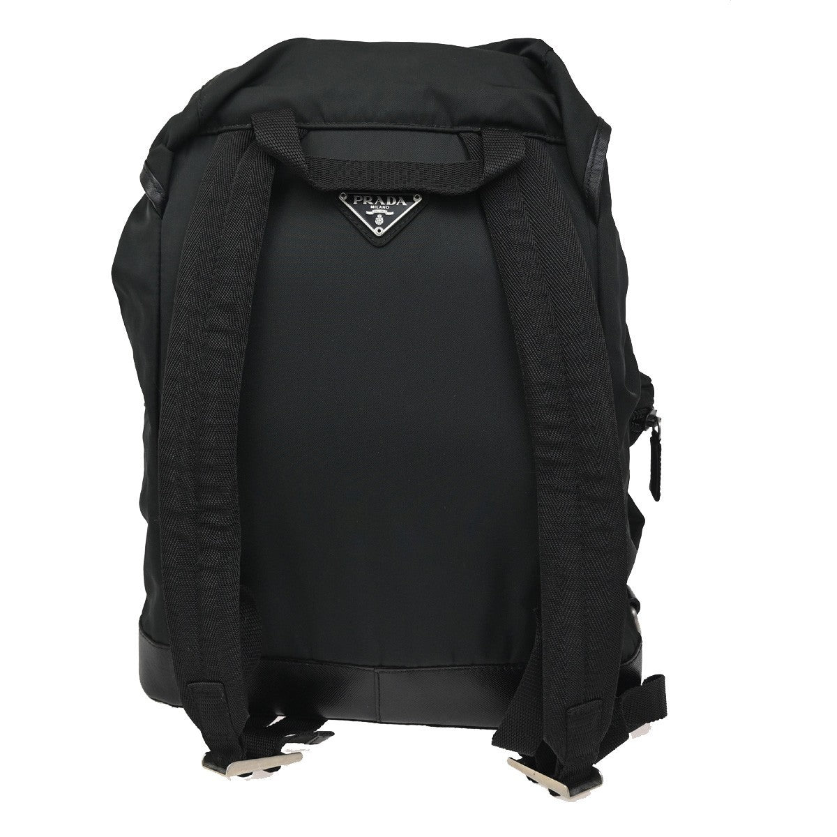 PRADA Logo Drawstring Backpack Bag Tessuto Nylon Leather Black Silver 70KC163