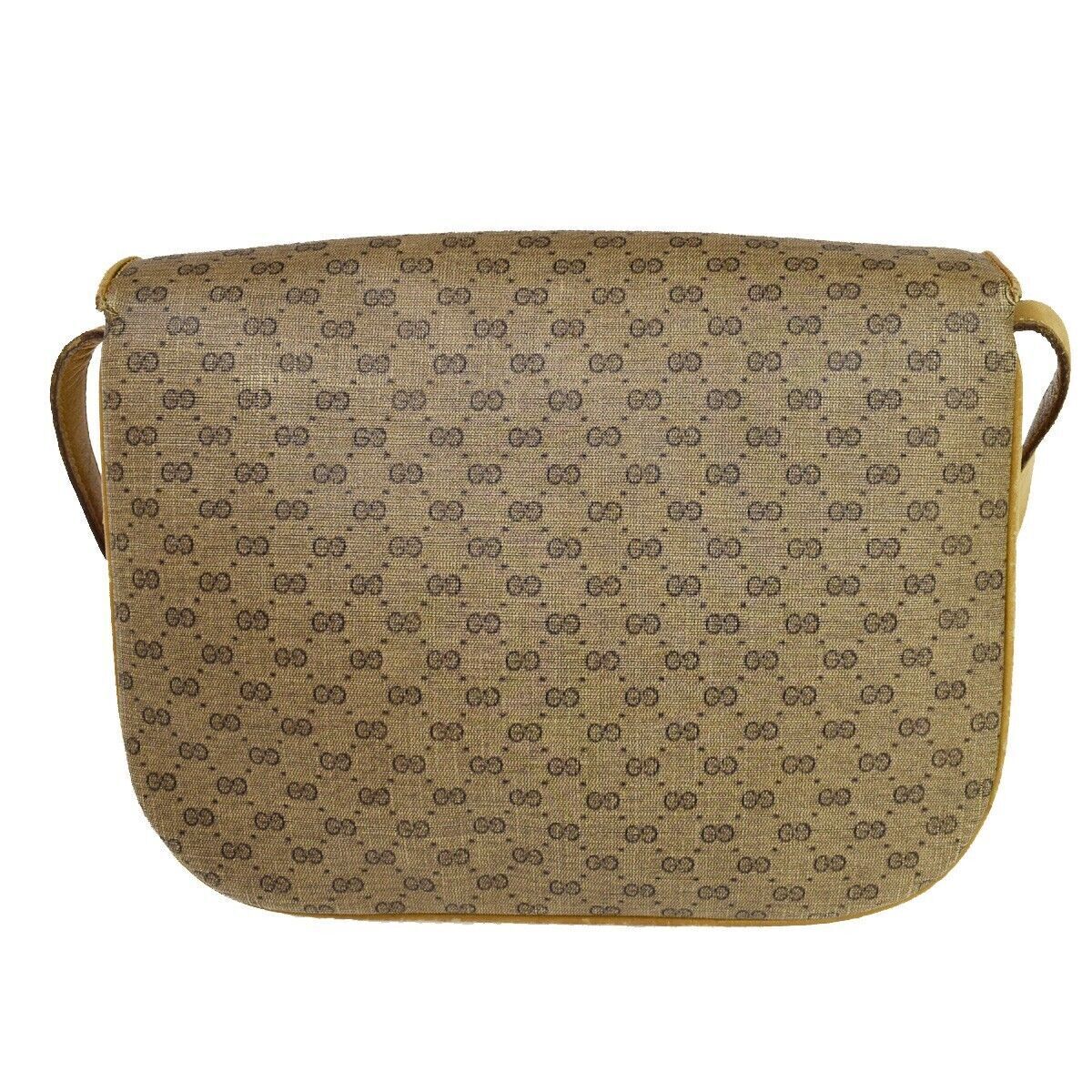 GUCCI Logo GG Pattern Shoulder Bag Leather Brown Gold Made In Italy 68YC146