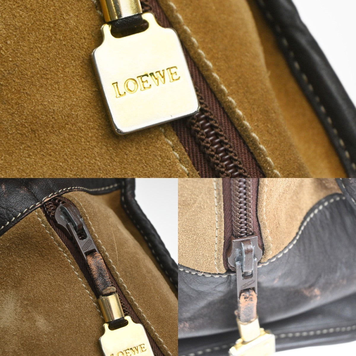 LOEWE Logo Anagram Amazona 32 Hand Bag Suede Leather Beige GHW Spain 38MA556
